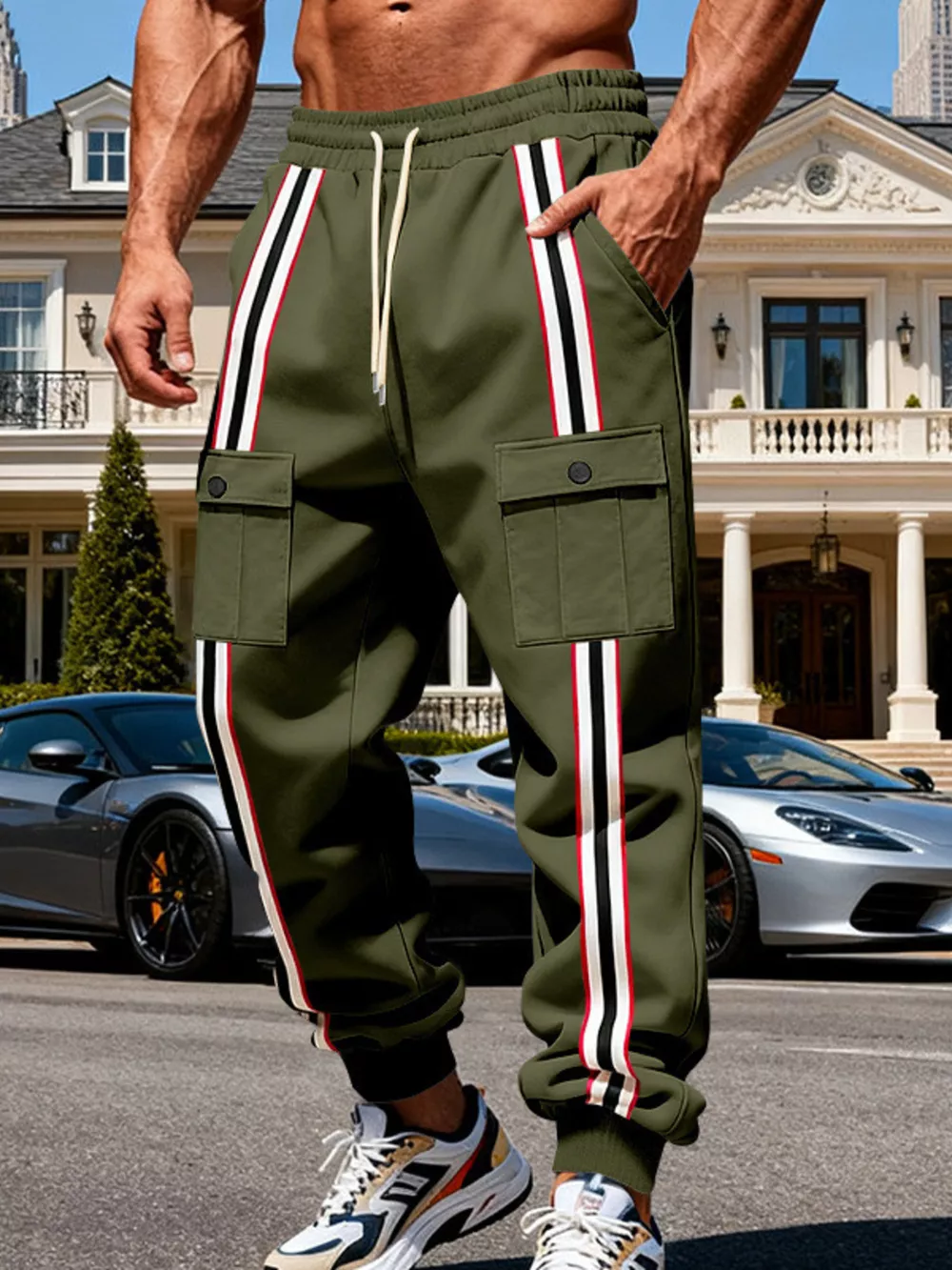 Men's Full Size Casual Striped Cargo Joggers Plus Size, image 24
