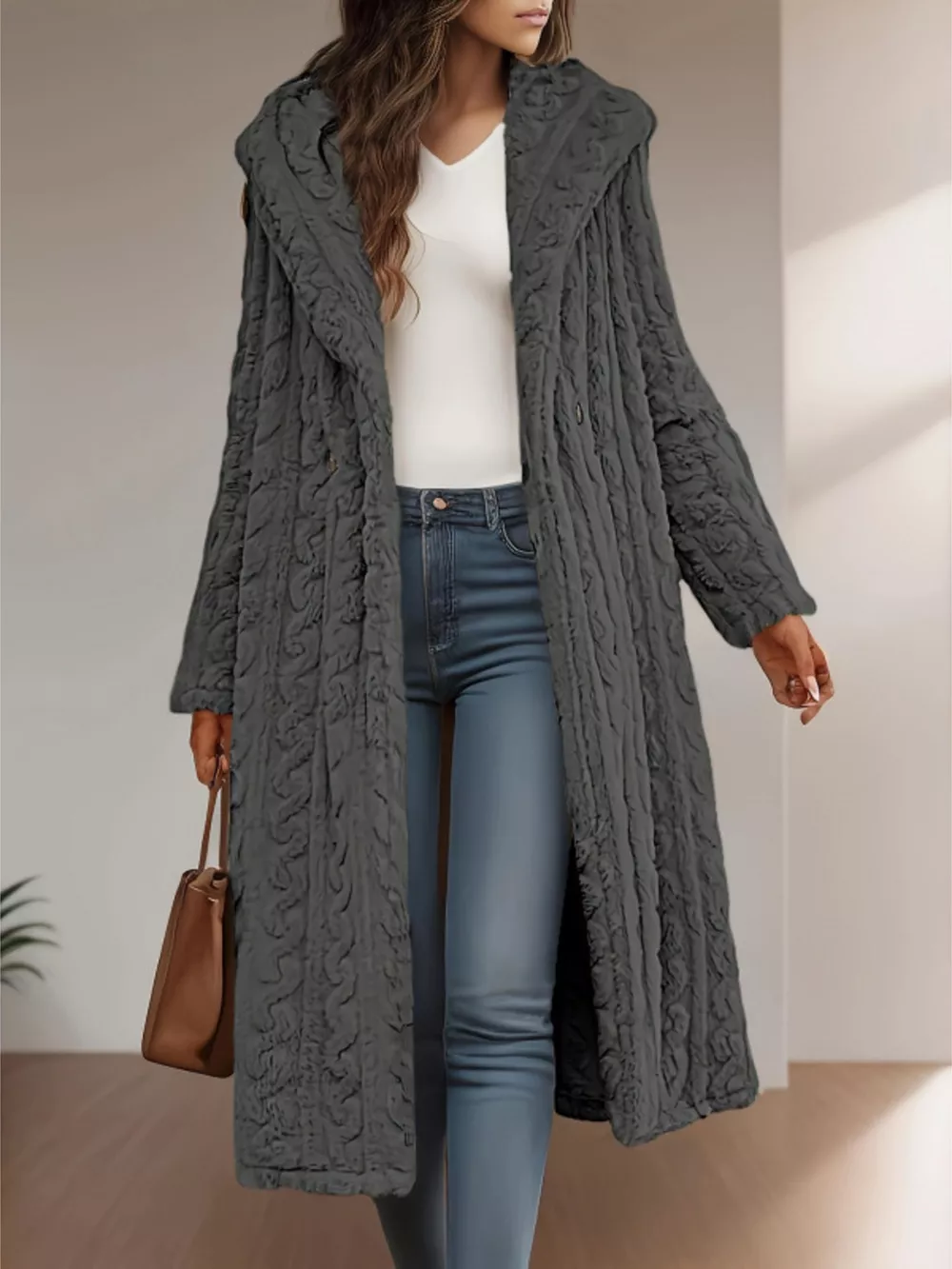 Cozy Hooded Button Up Longline Outerwear, image 12