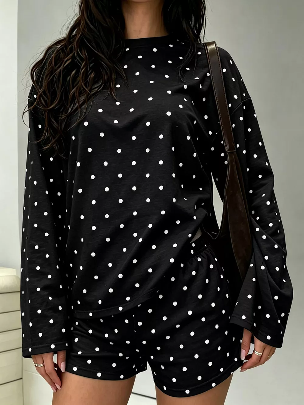 Polka Dot Long Sleeve Top and Shorts Set, image 5