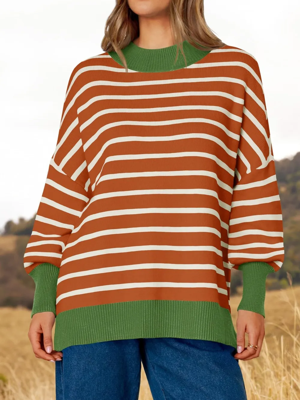 Striped Round Neck Long Sleeve Sweater, image 5