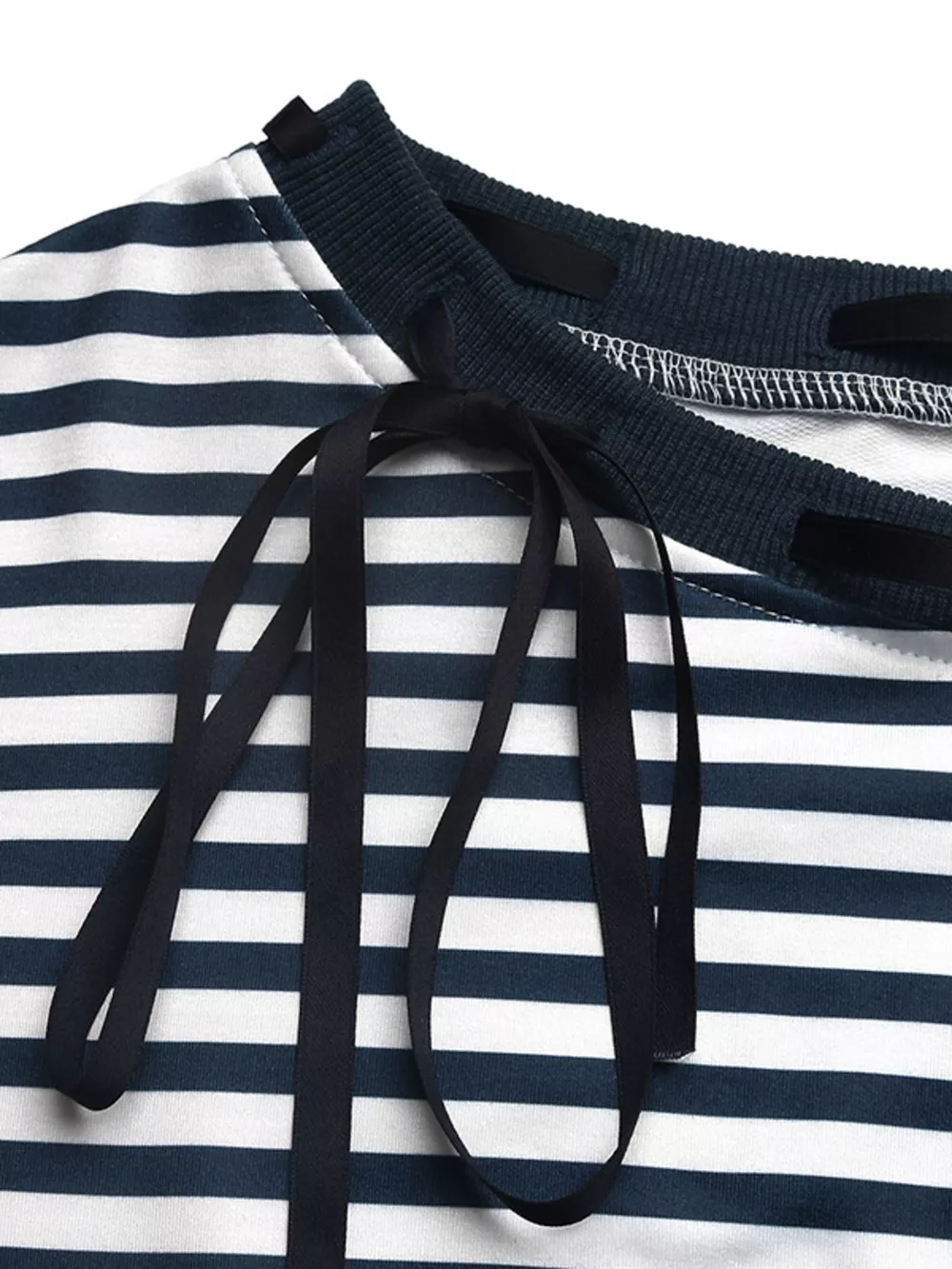 Striped Off-Shoulder Ribbon Accent Sweatshirt, image 7