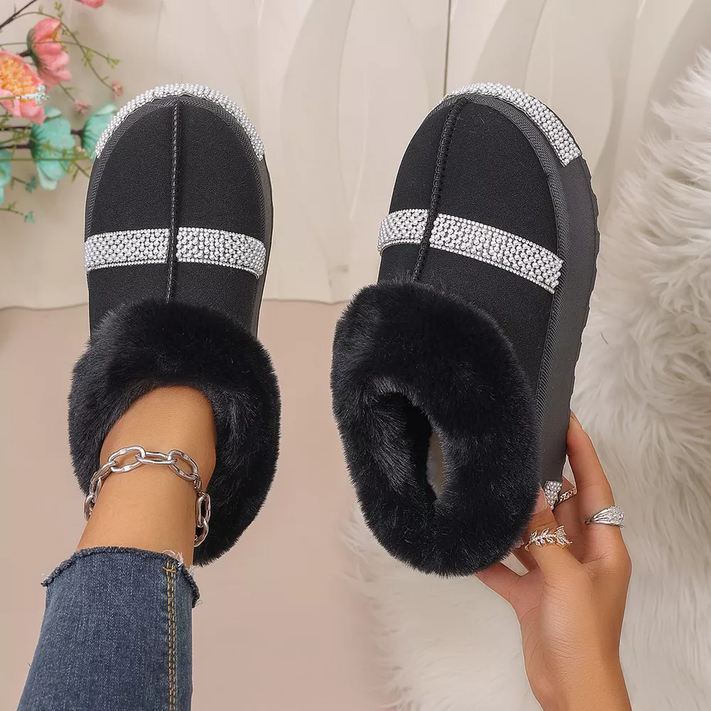 Rhinestone Embellished Faux Fur Lined Platform Boots, image 5