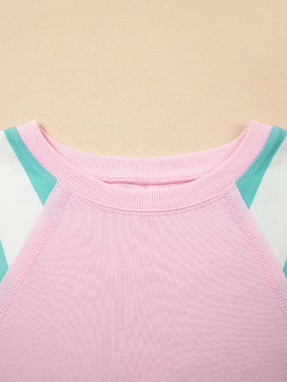 Striped Color Block Patchwork Raglan Sleeve Top with Slits, image 5