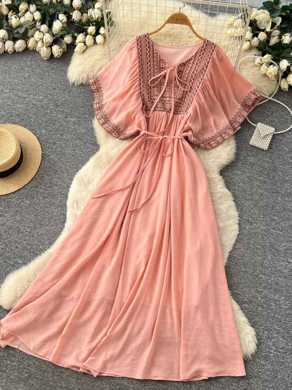 Tie Neck Short Sleeve Dress, image 5