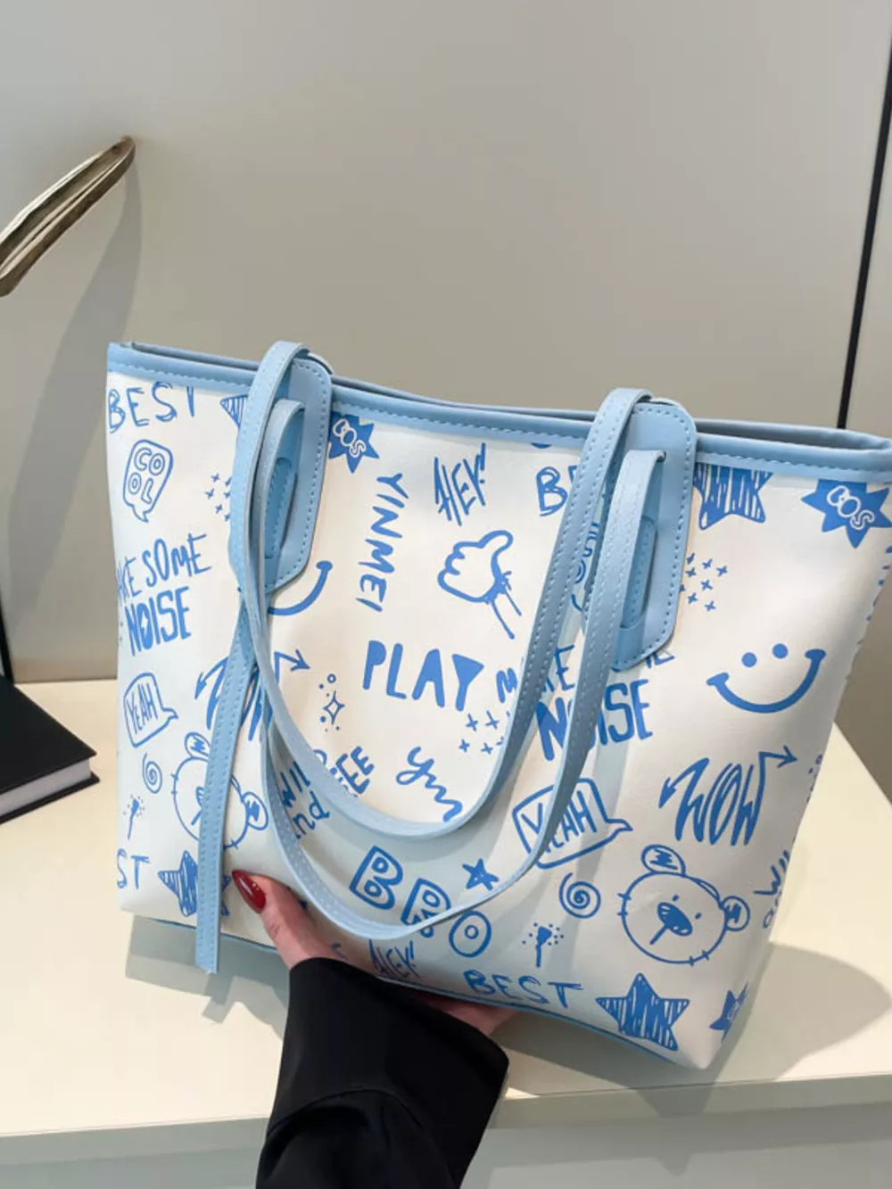 Graffiti Print Casual Tote Bag, image 14