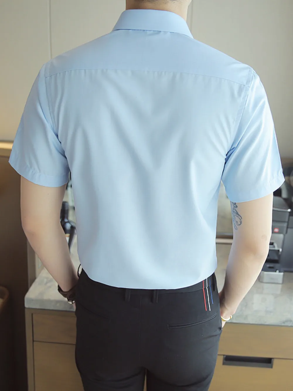 Men's Short Sleeve Solid Color Slim Fit Casual Shirt, image 4