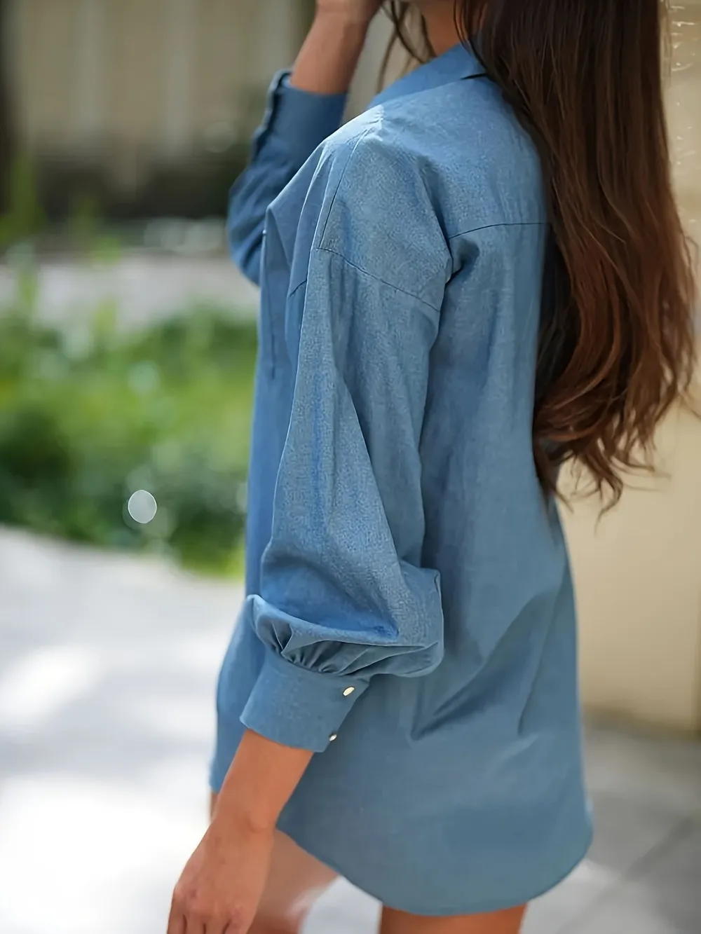 Button Up Lantern Sleeve Oversized Shirt, image 3