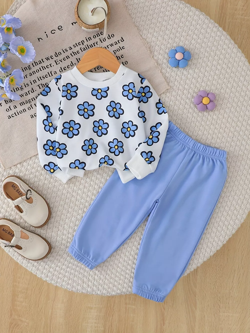 Children's Floral Long Sleeve Sweatshirt and Joggers Set, image 6