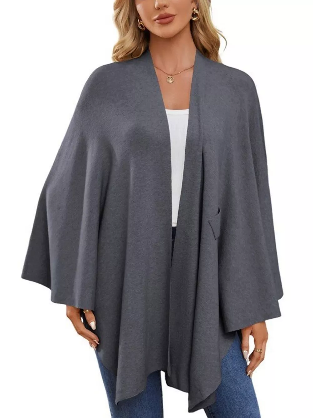 Solid Color Tie-Front Knit Cape Top, image 20