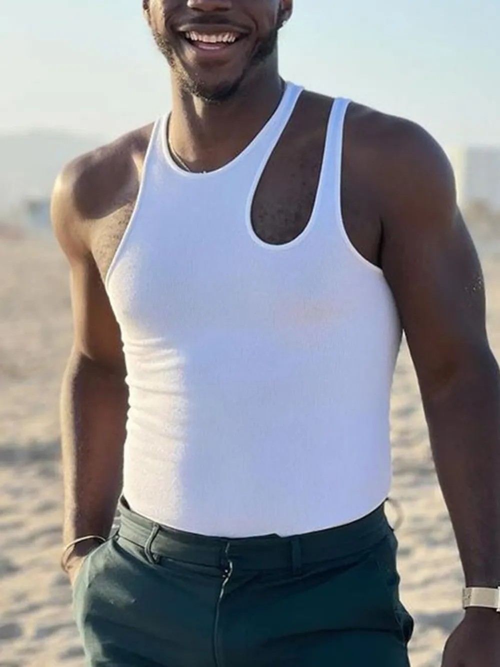 Men's Full Size Cutout Solid Color Tank Plus Size, image 5