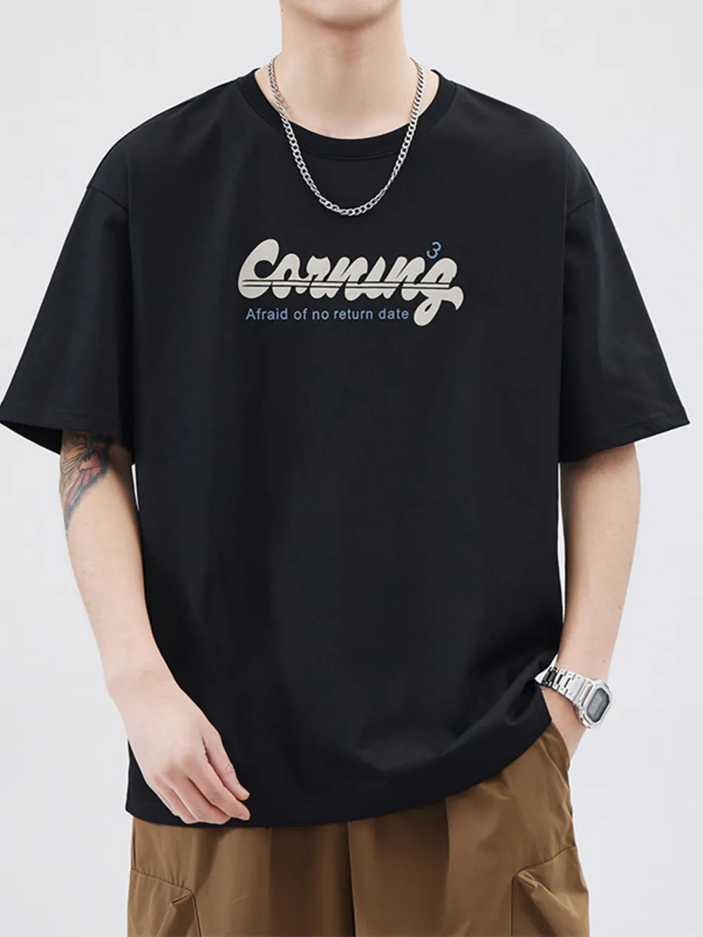 Men's Plus Size Letter Round Neck Half Sleeve T-Shirt