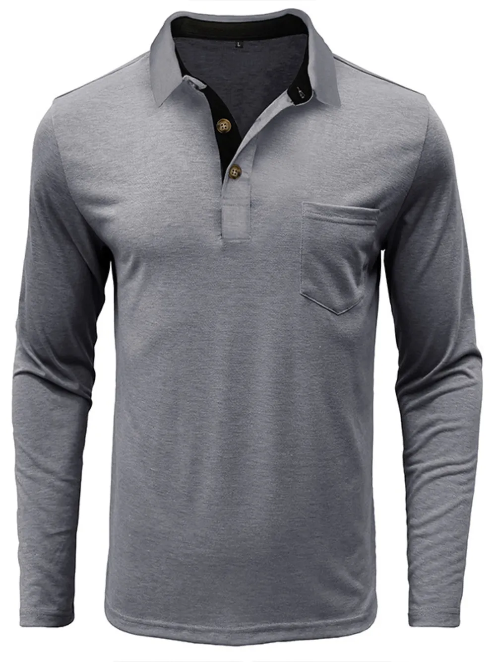 Men's Full Size Button Detail Long Sleeve Polo Plus Size, image 11