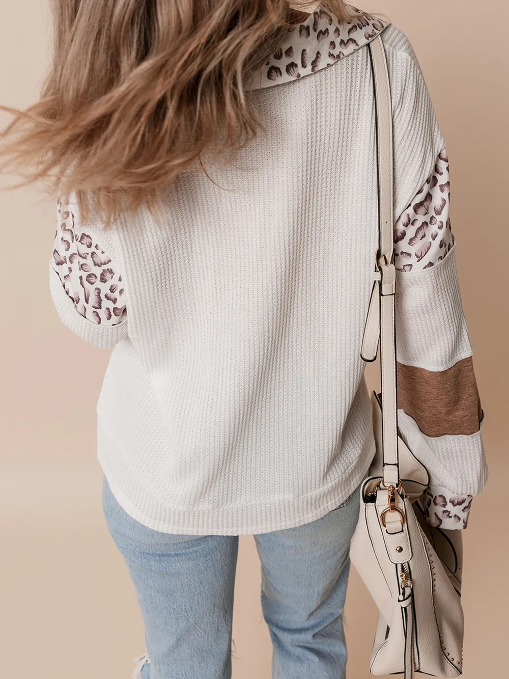 Game Day Bow Embroidered Leopard Color Block Patchwork Top, image 2