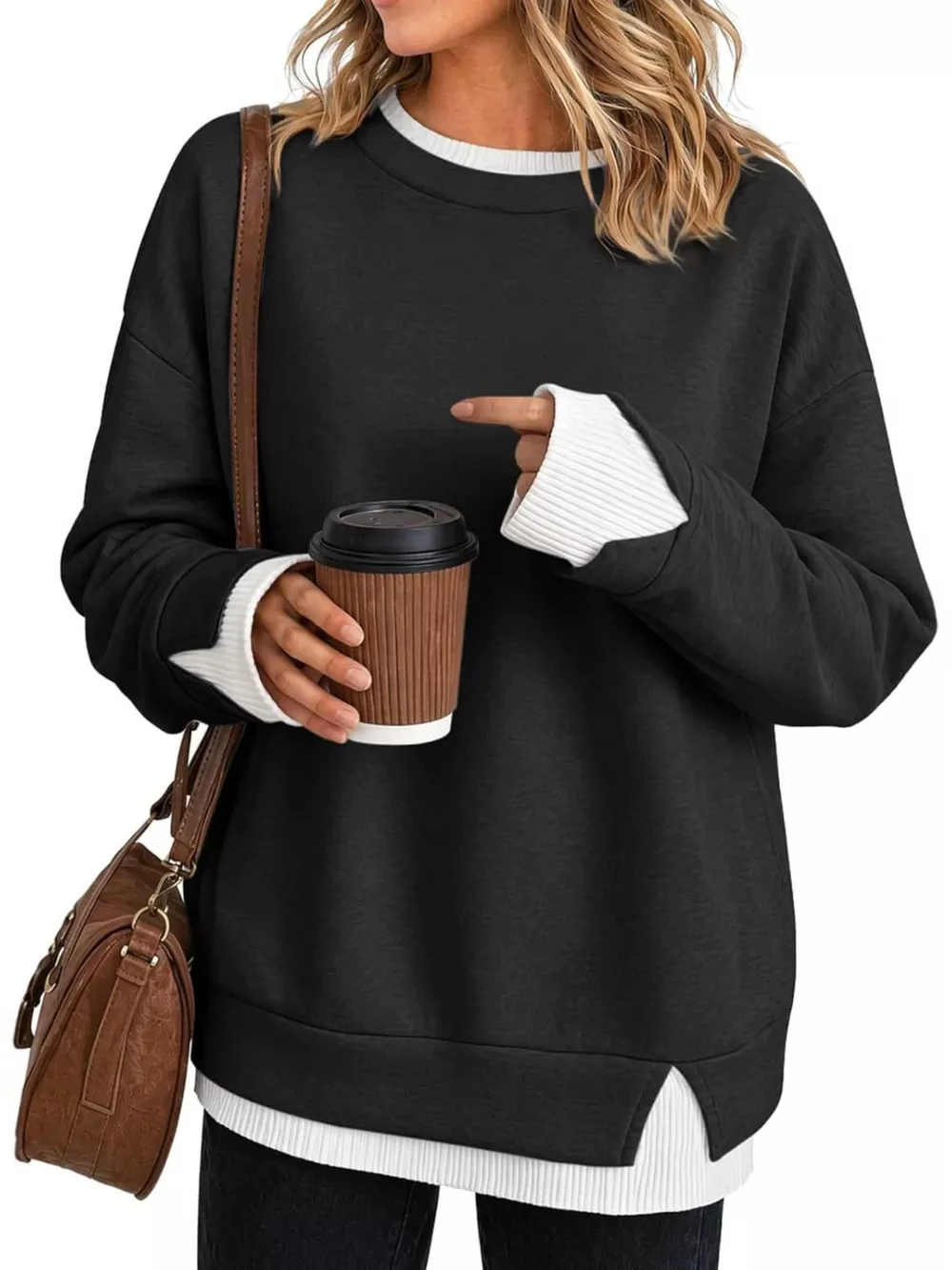 Crewneck Sweatshirt with Contrast Ribbed Trim, image 10