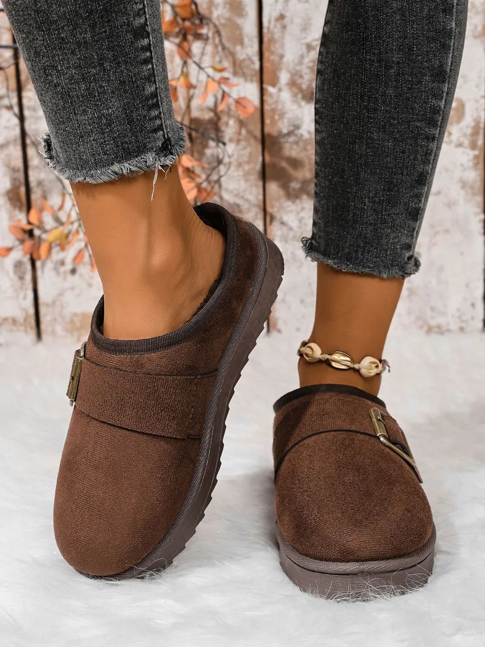 Cozy Buckle Suede Winter Slippers, image 6