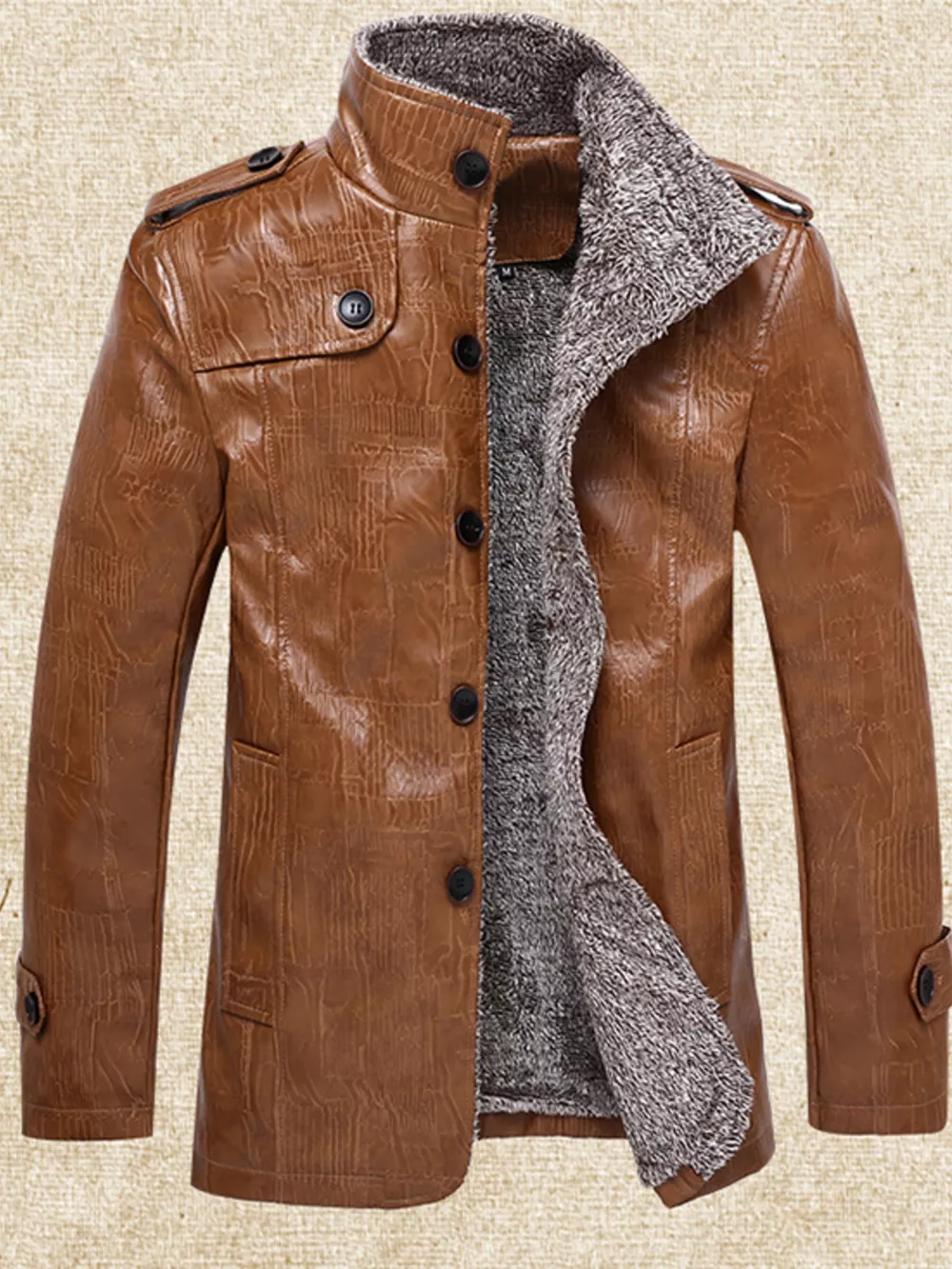 Men's Plus Size Button Up Fleece Lined Coat, image 2