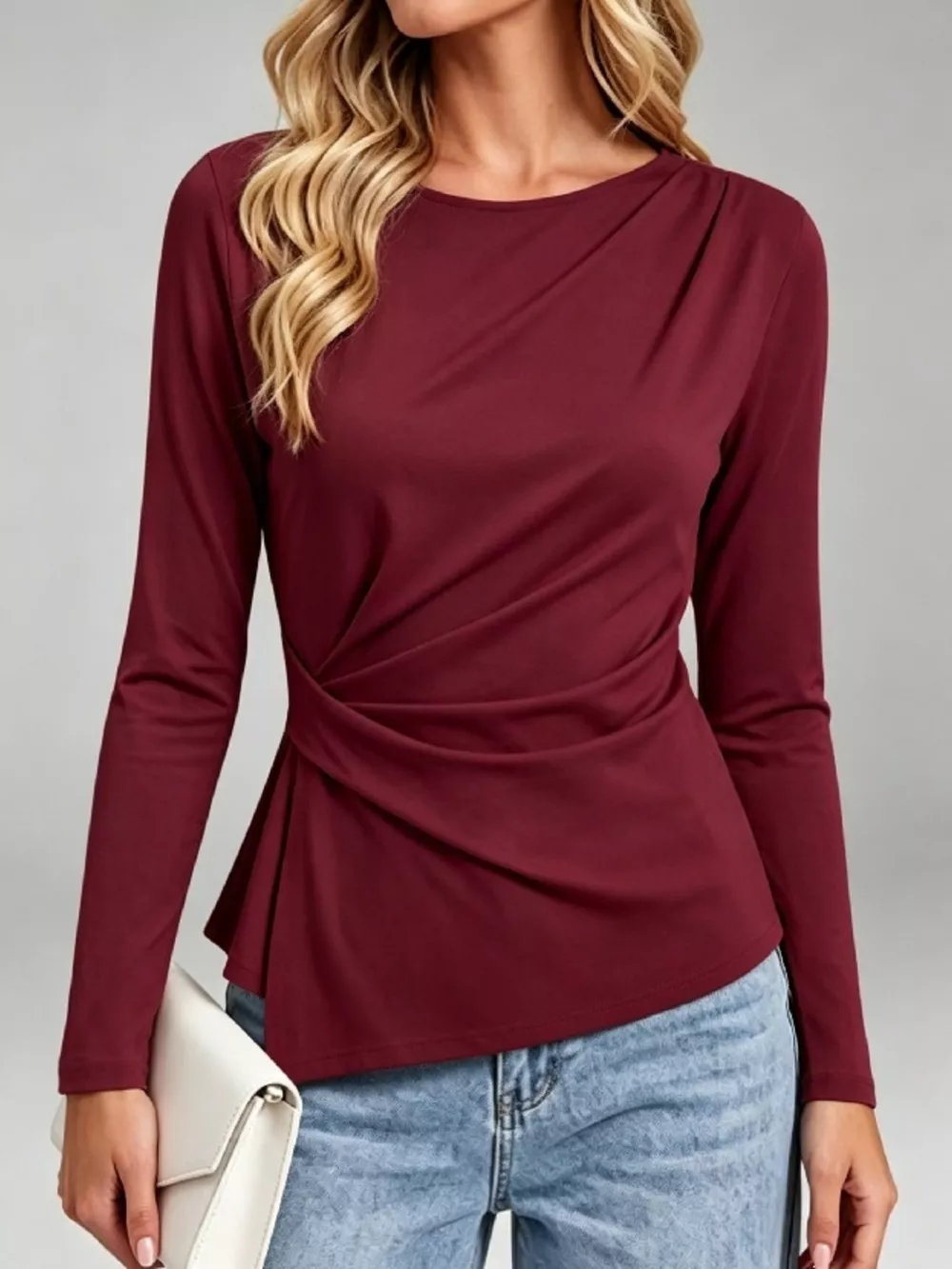 Ruched Waist Long Sleeve T-Shirt, image 5