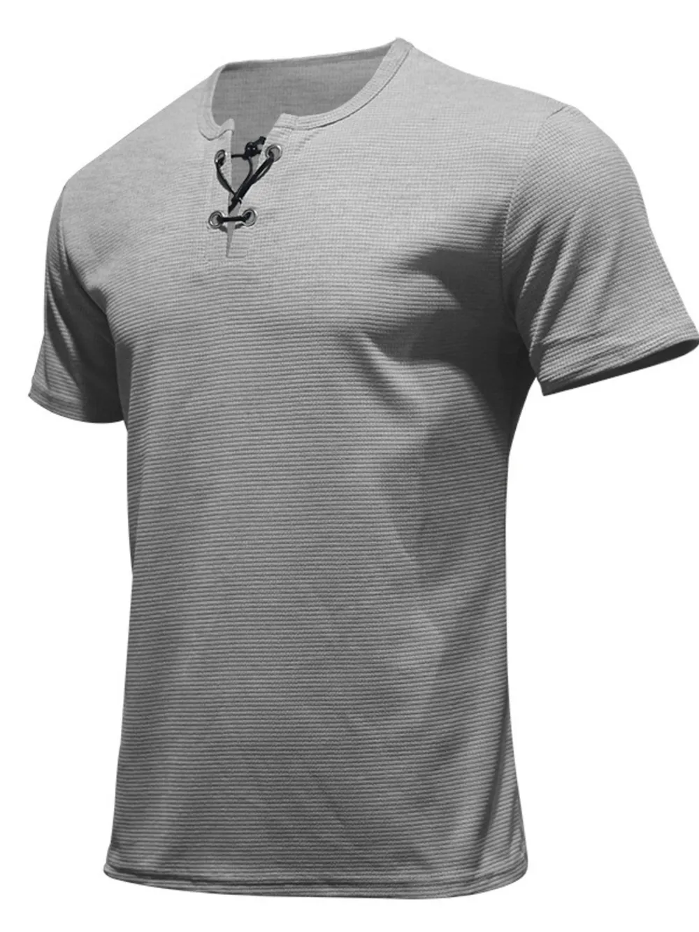 Men's Full Size Casual Lace-Up Henley T-Shirt Plus Size, image 4