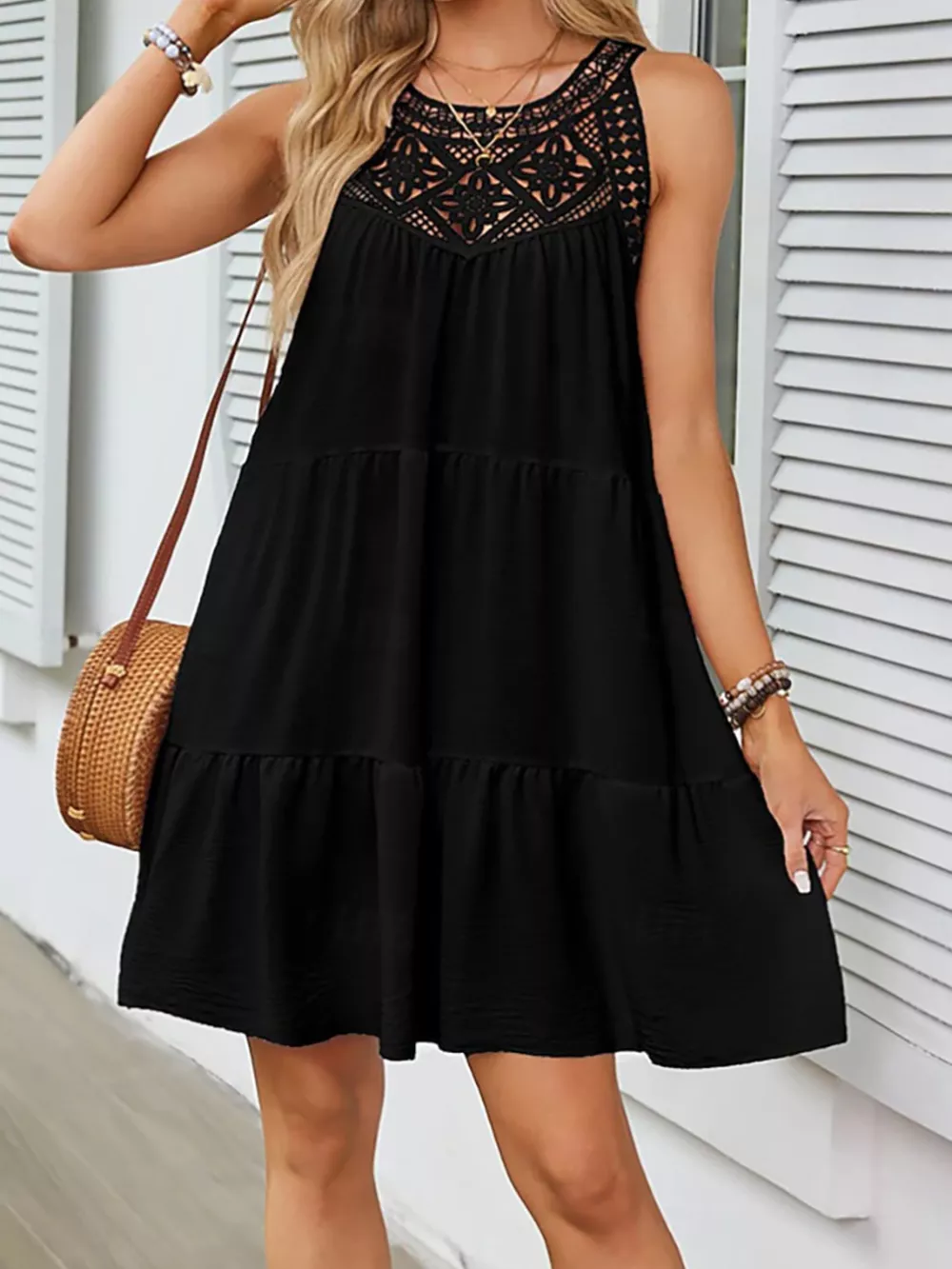 Lace Detail Sleeveless Dress, image 4