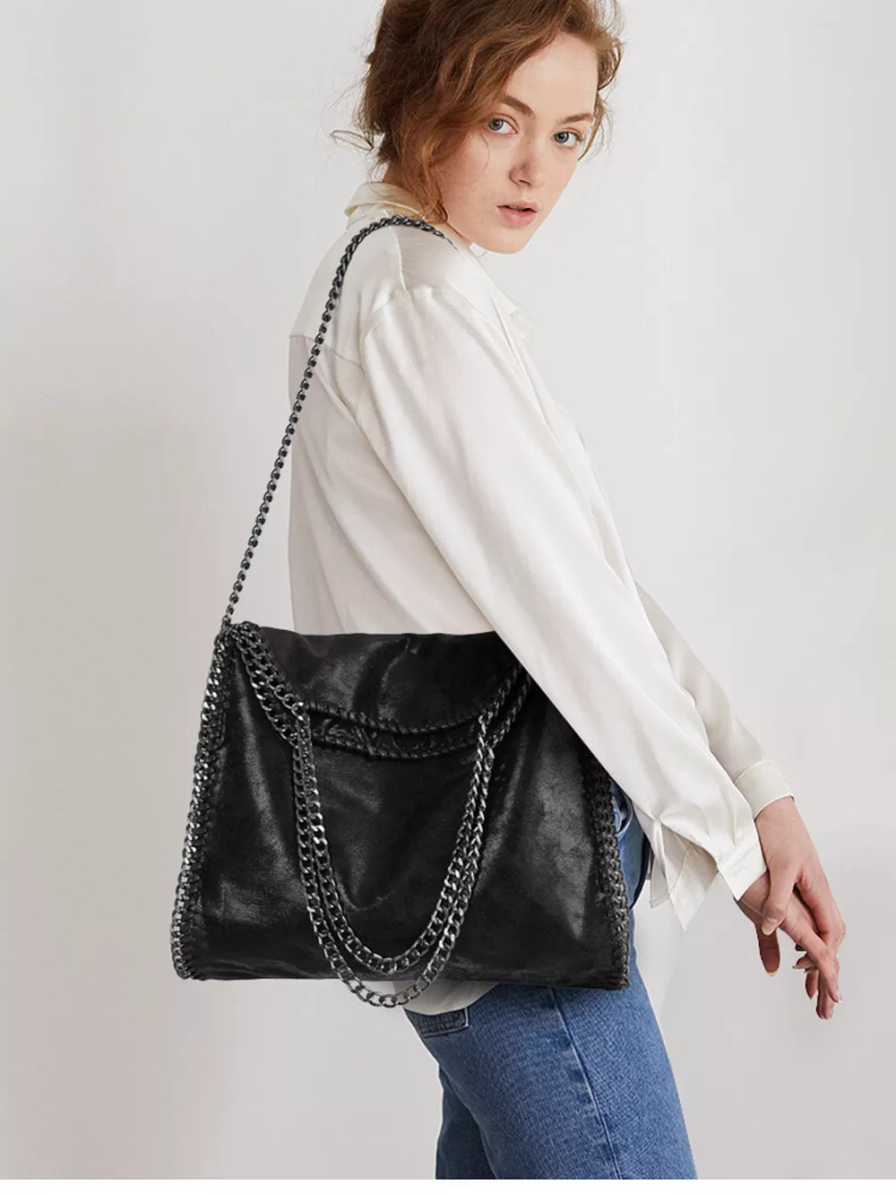 Chain-Trimmed PU Leather Shoulder Bag, image 3