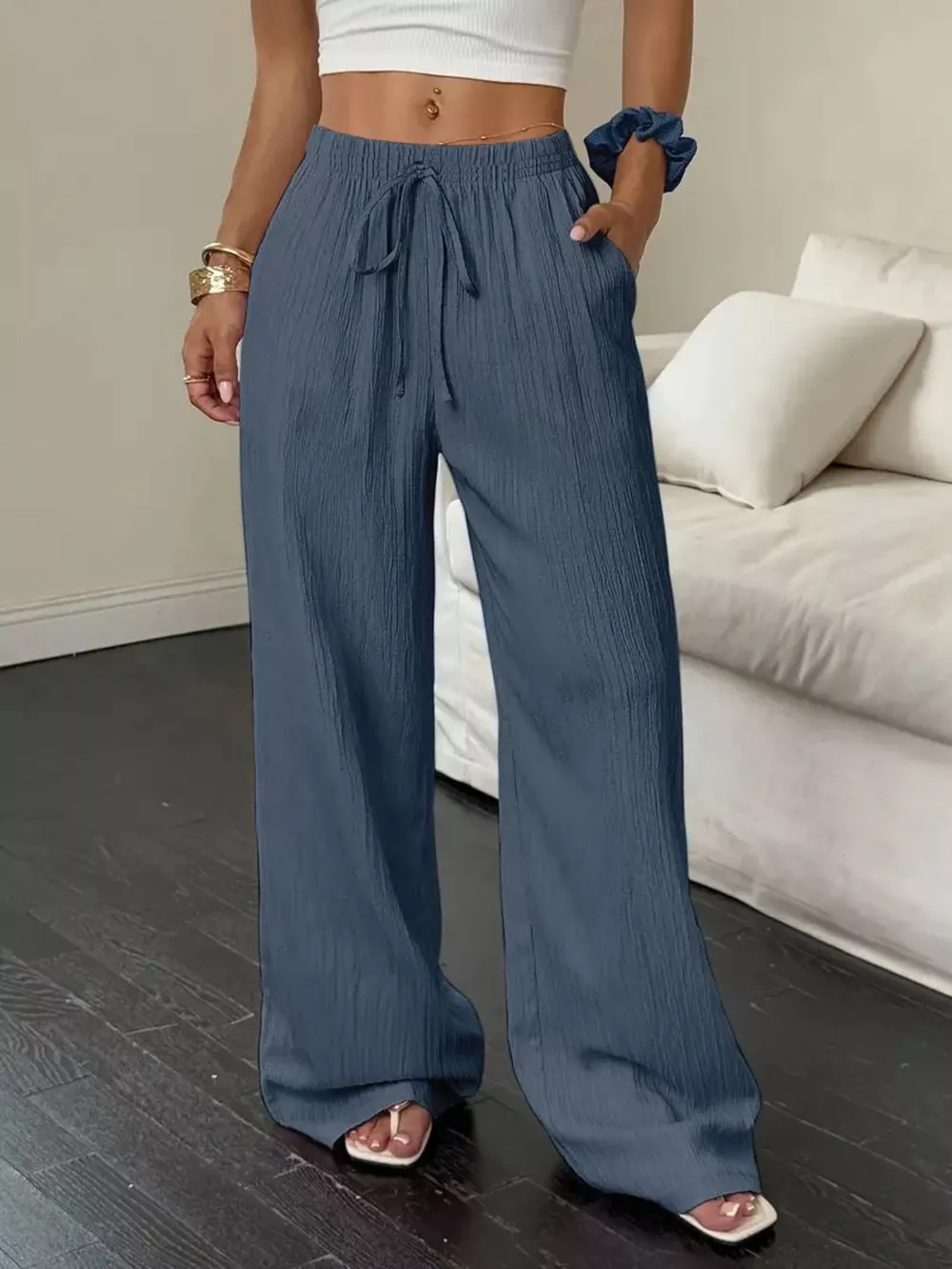 Wide Leg Pants with Drawstring, image 5
