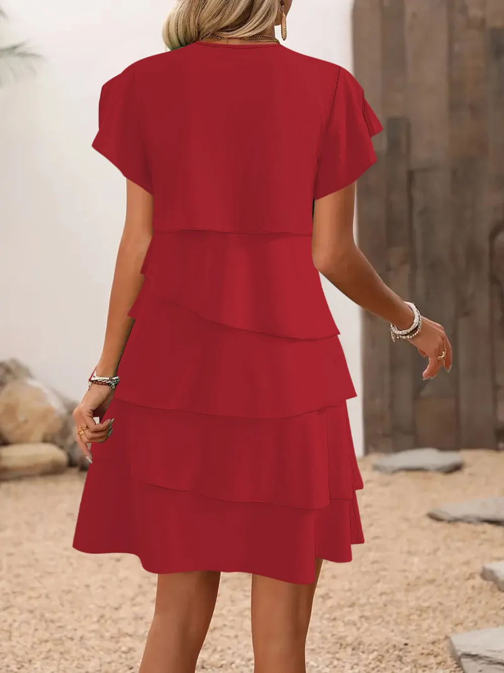 Casual Layered Round Neck Ruffled Sleeve Dress, image 4