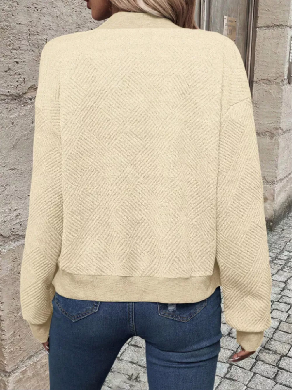 Textured Knit Zip-Up Bomber Jacket, image 5
