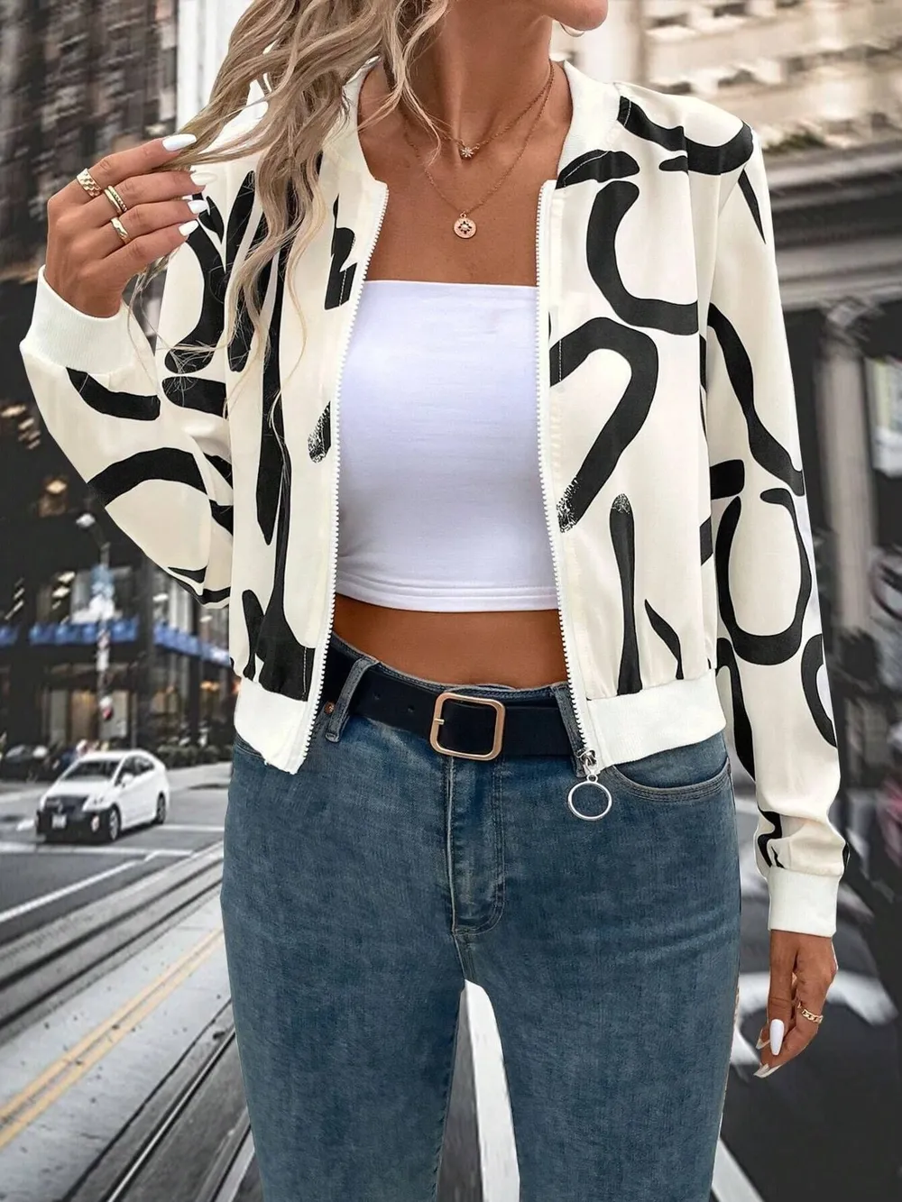 Number Print Zip Up Jacket, image 4