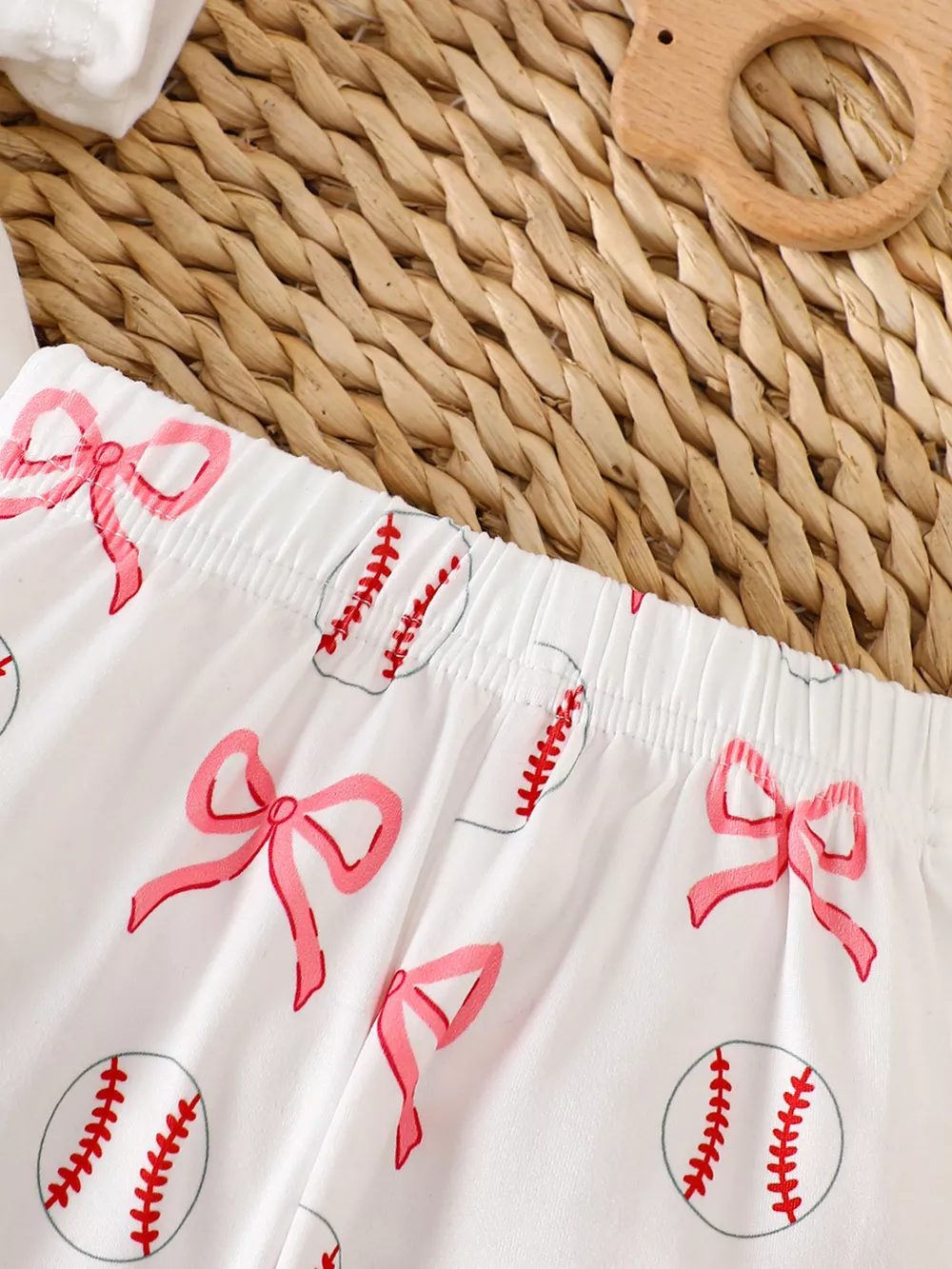 Children's Baseball Short Sleeve Bodysuit and Bow Pants Set with Headband, image 6