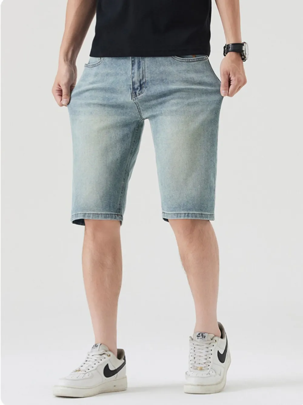 Men's Pocketed Wash Casual Denim Shorts, image 3