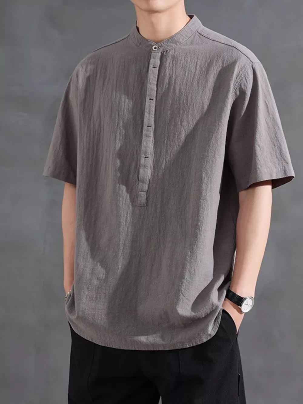 Men's Plus Size Button Detail Short Sleeve Shirt, image 4
