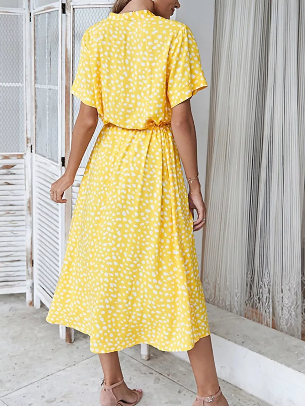 Polka Dot Button Front Midi Dress, image 4