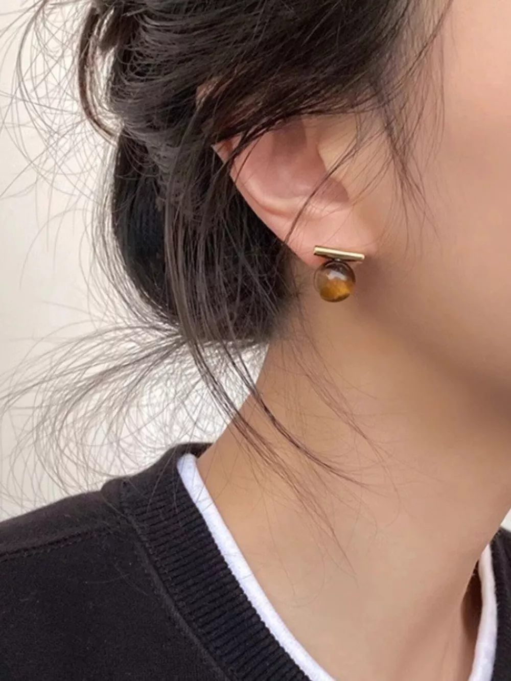 Tiger Eye Stone Stud Earrings, image 4