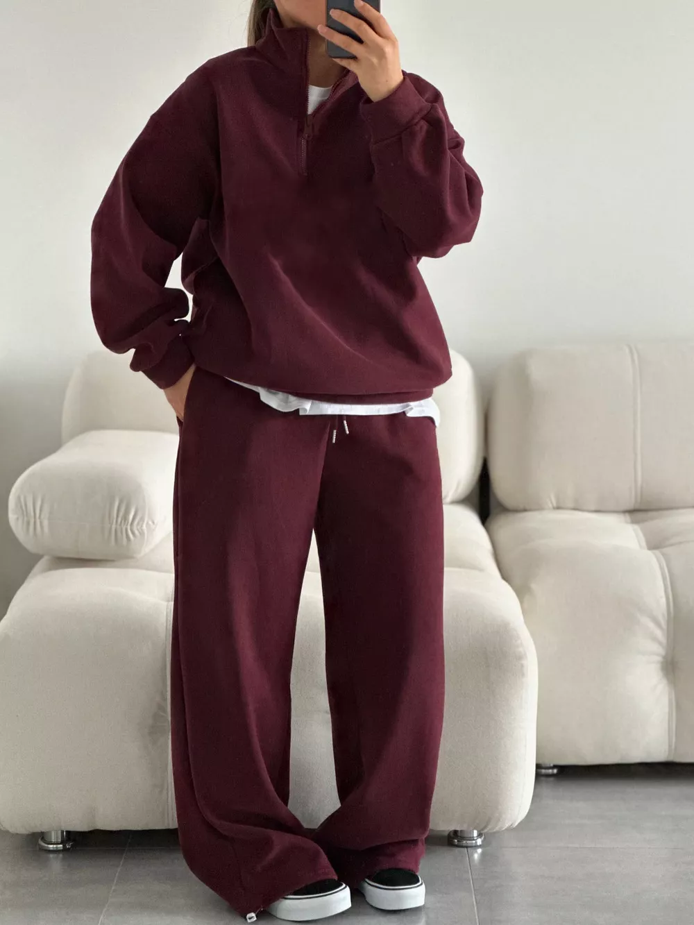 Quarter-Zip Top and Wide-Leg Sweatpants Set, image 26