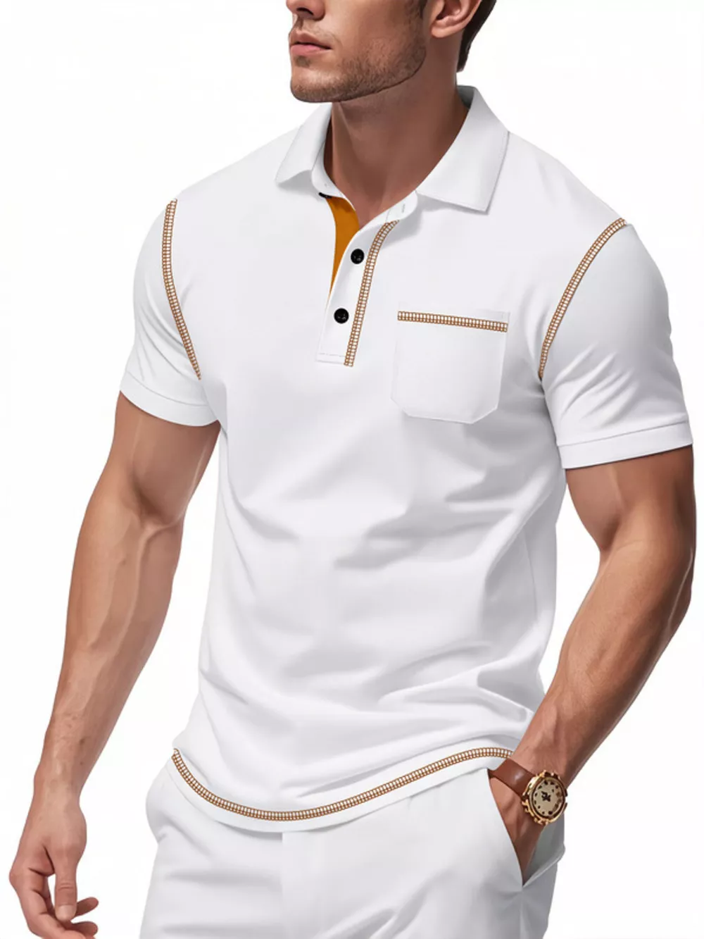 Men's Full Size Button Detail Short Sleeve Polo Plus Size, image 11