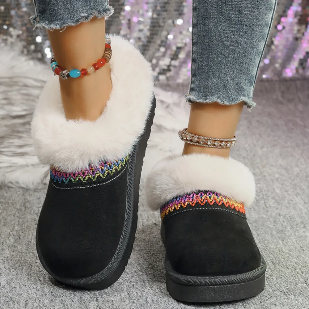 Fur-Lined Platform Boots with Decorative Woven Strap