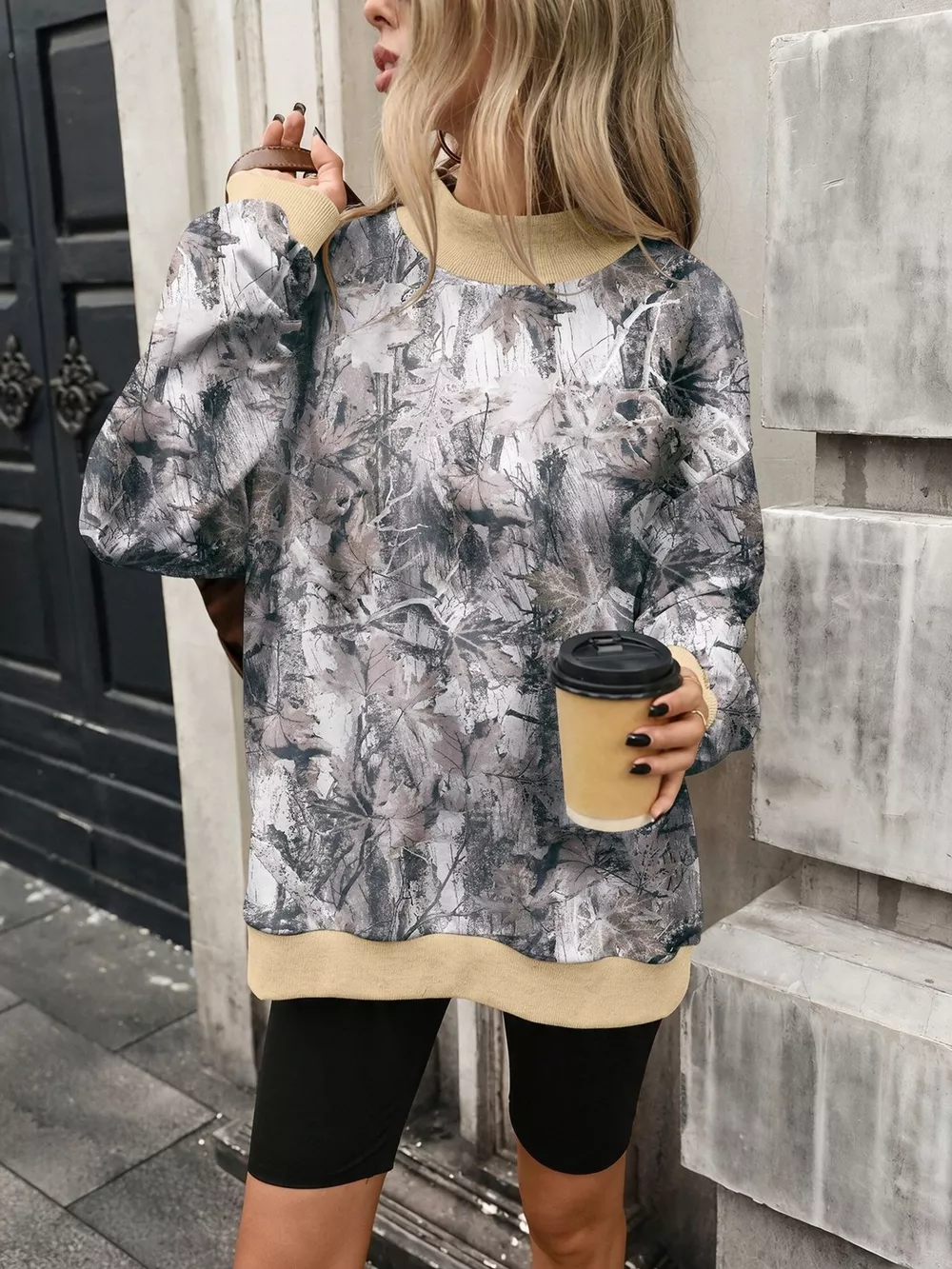 Camouflage Print Mock Neck Sweatshirt, image 19