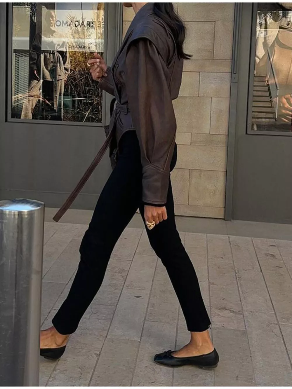 Belted Leather Jacket with Shawl Collar, image 5