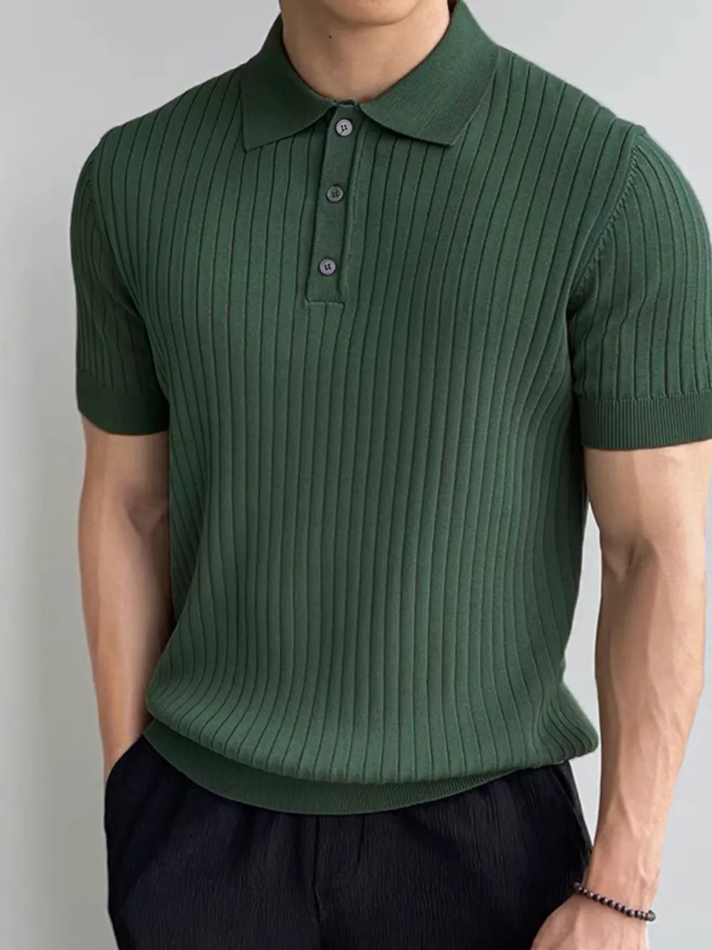 Men's Full Size Ribbed Knit Short Sleeve Polo Plus Size, image 5