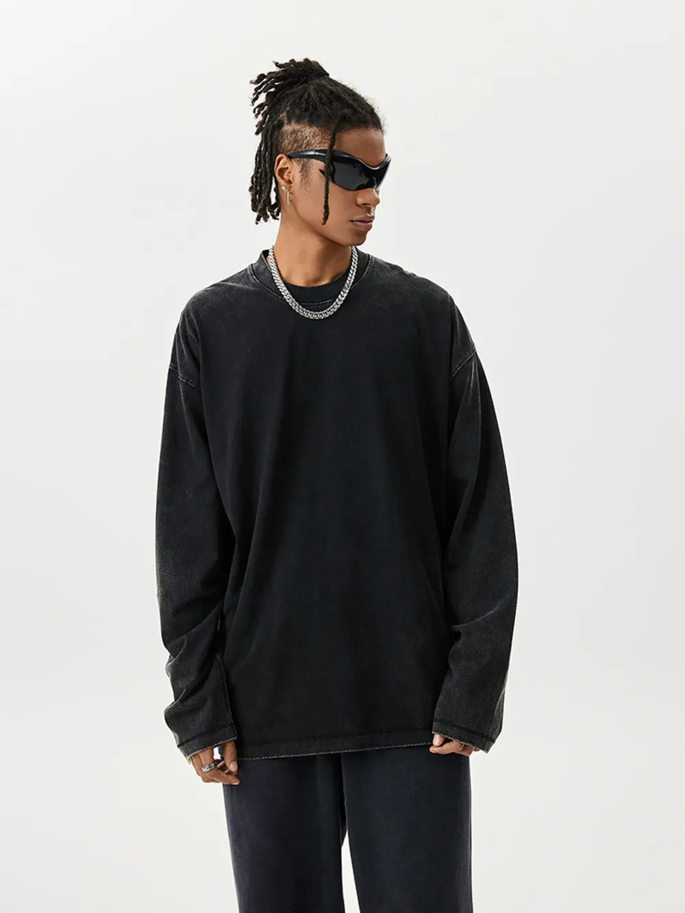 Men's Washed Round Neck Long Sleeve T-Shirt, image 12