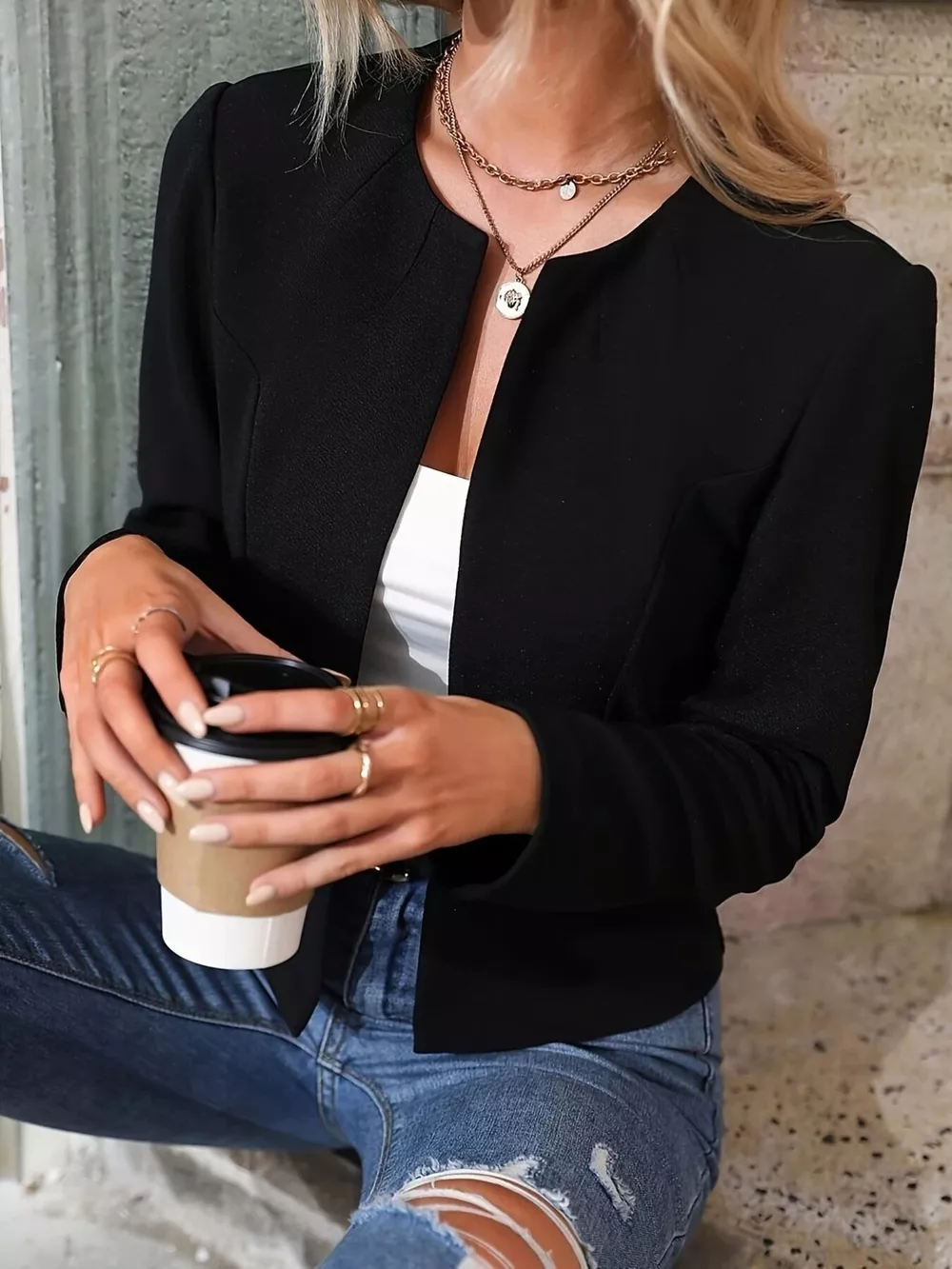 Minimalist Open-Front Cropped Blazer, image 7
