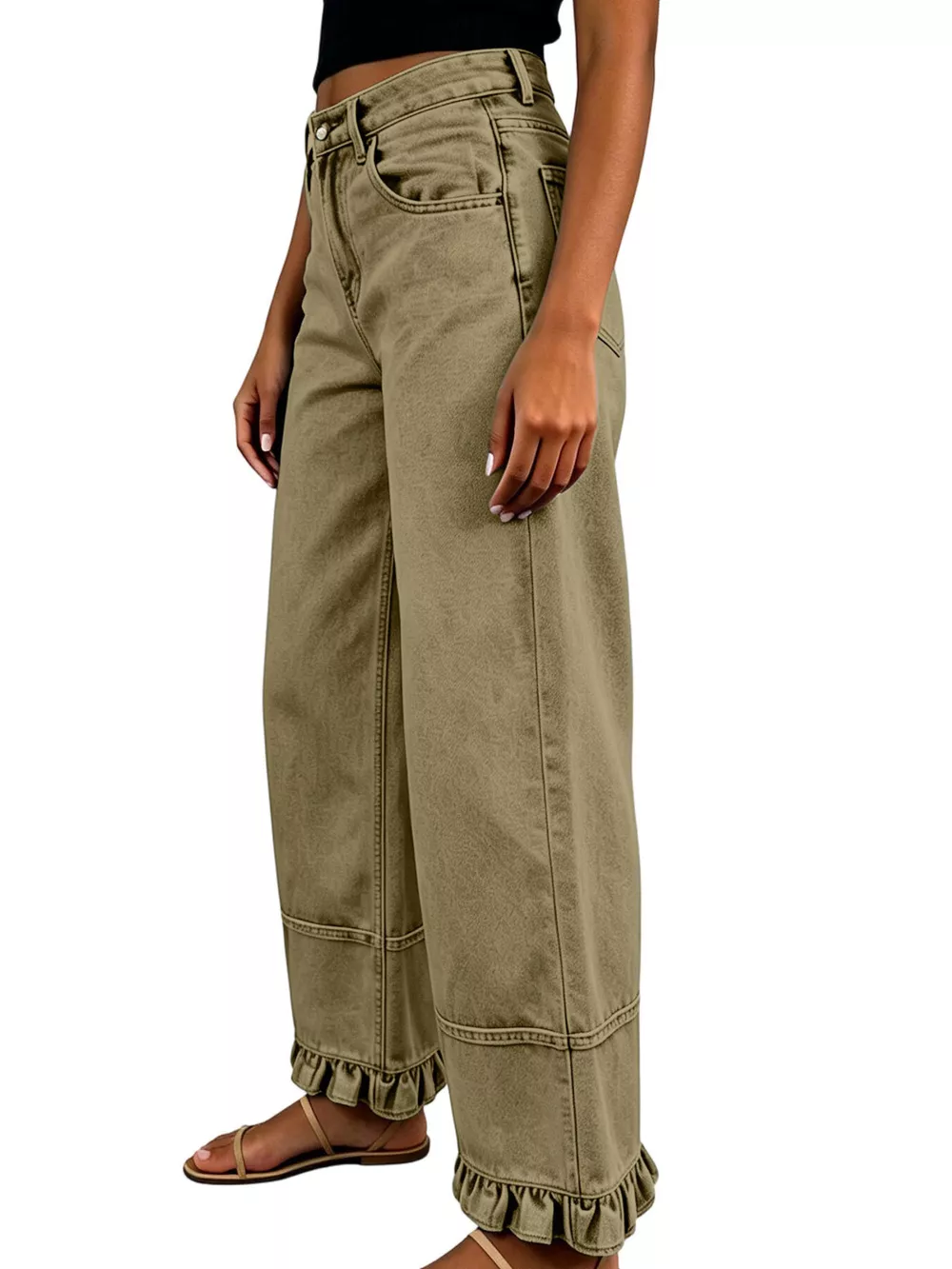 Full Size High-Waisted Wide-Leg Ruffled Hem Jeans Plus Size, image 15