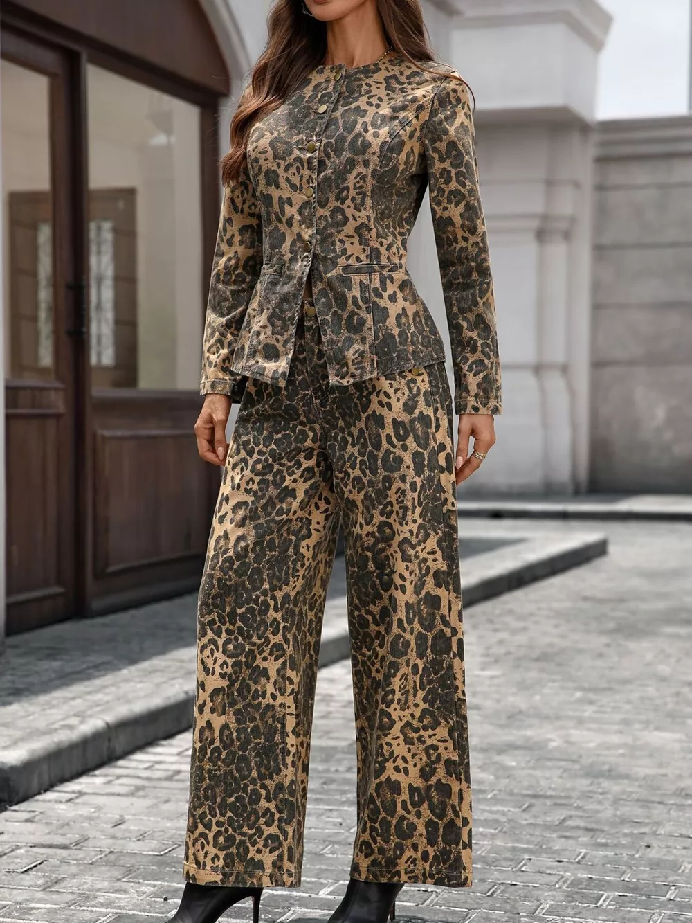 Button Up Long Sleeve Top and Jeans Denim Set, image 4