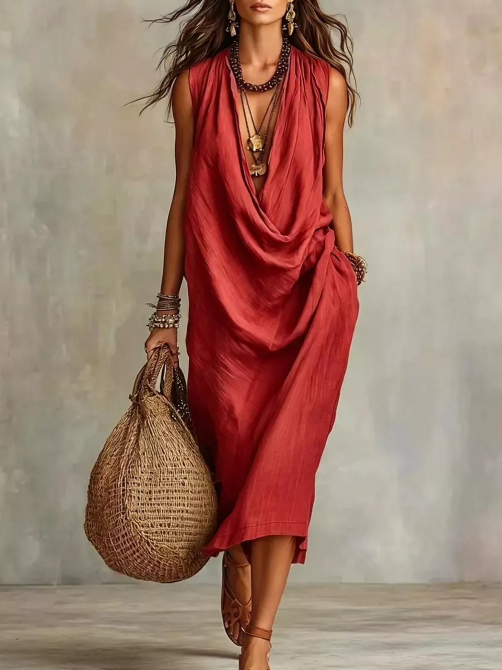 Full Size Cowl Neck Sleeveless Midi Dress Plus Size, image 7
