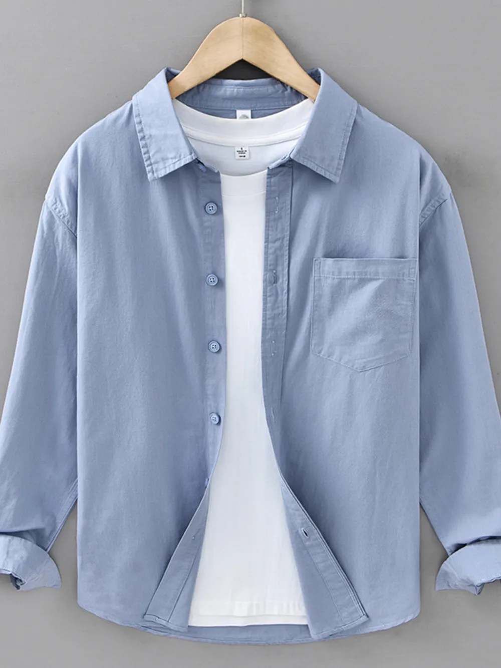 Men's Plus Size Casual Solid Color Long Sleeve Shirt, image 5