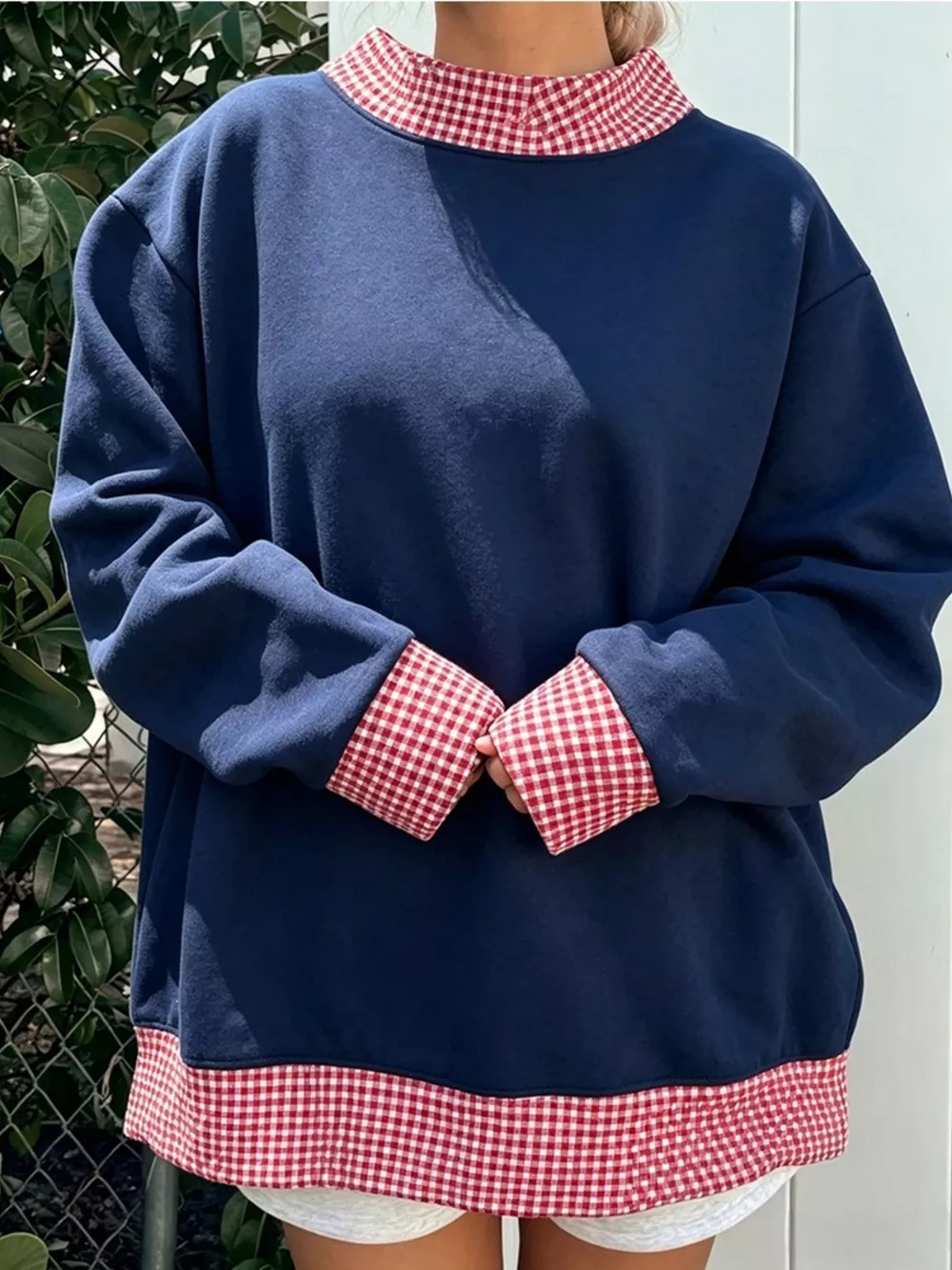 Polka Dot Contrast Trim Dropped Shoulder Sweatshirt, image 10