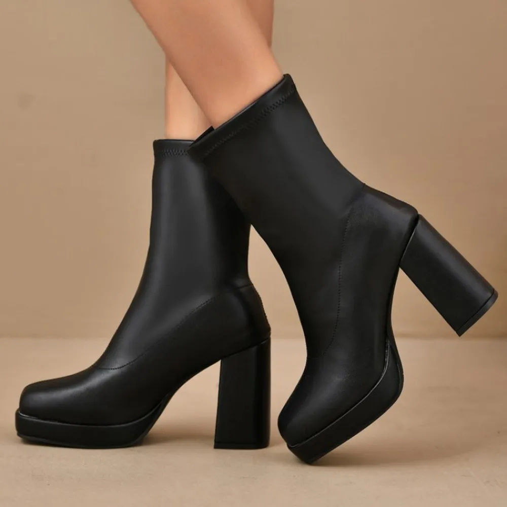 Round Toe Block Heels Boots, image 4