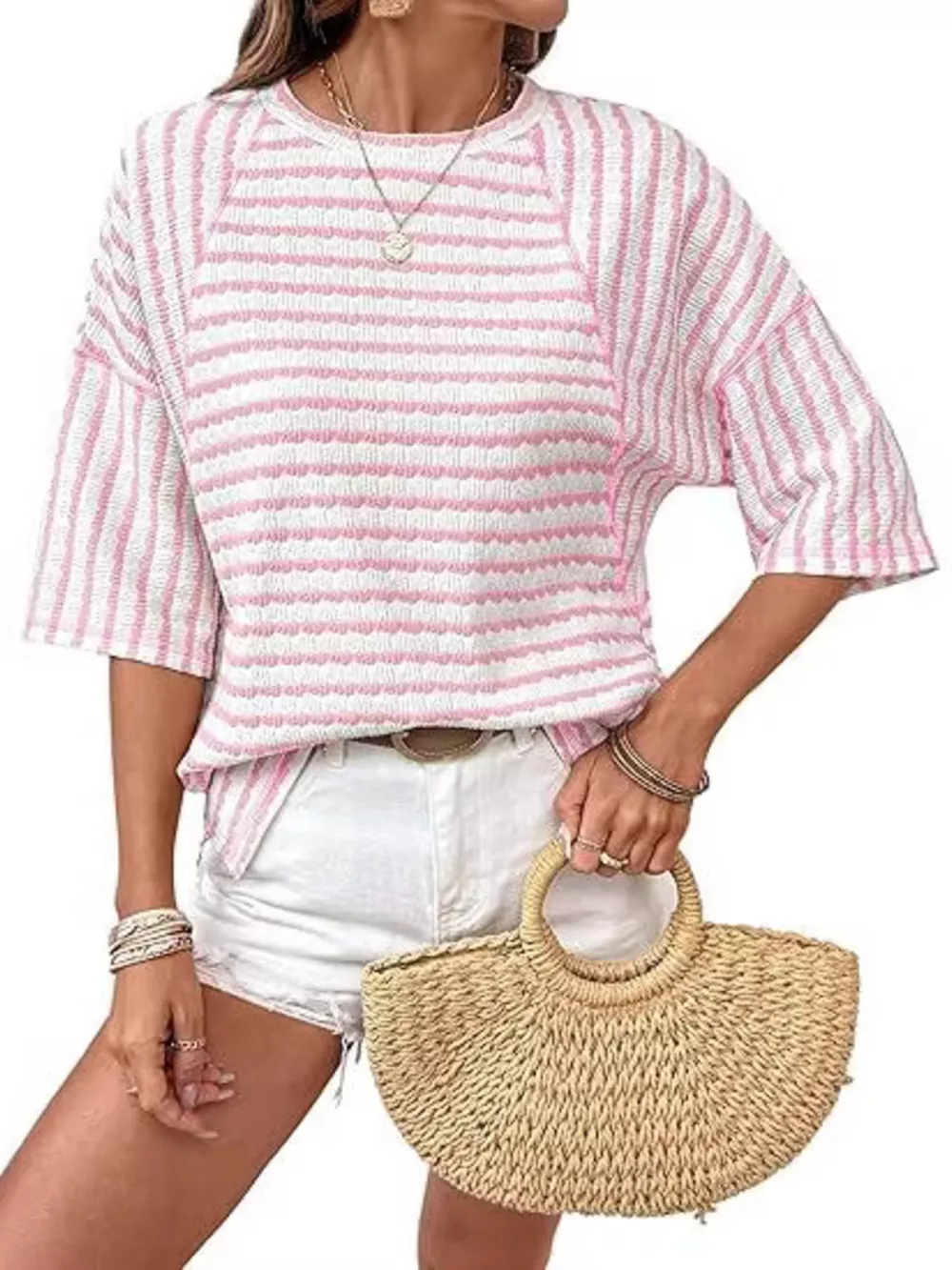 Striped Knit Round Neck T-Shirt, image 9