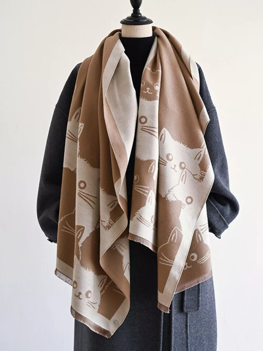 Cute Cat Pattern Knitted Scarf, image 10