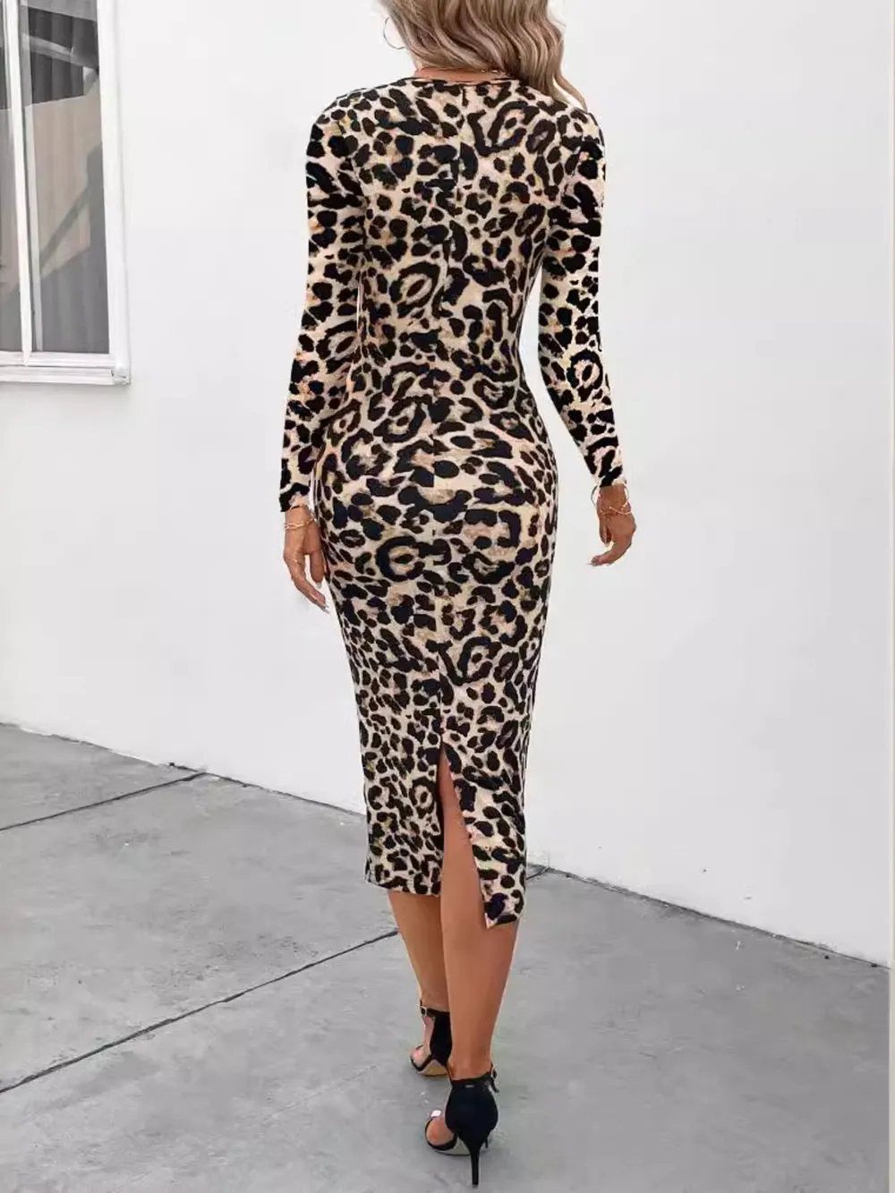 Leopard Print Long Sleeve Bodycon Midi Dress, image 5